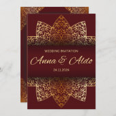 Red gold luxury wedding invitation card kaart (Voorkant / Achterkant)