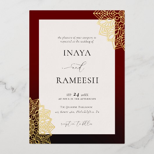 Red Gold Mandala Folie Uitnodiging (Voorkant)