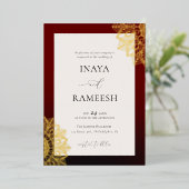 Red Gold Mandala Folie Uitnodiging (Staand Voorkant)