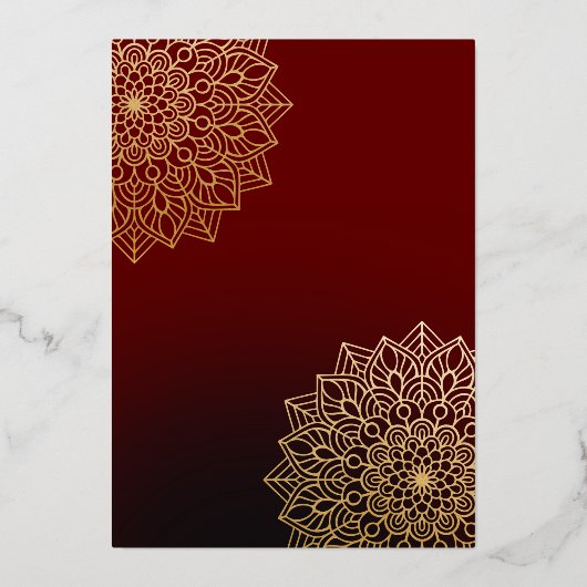 Red Gold Mandala Folie Uitnodiging (Achterkant)