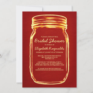 Red & Gold Mason Jar Bridal Shower-uitnodigingen Kaart