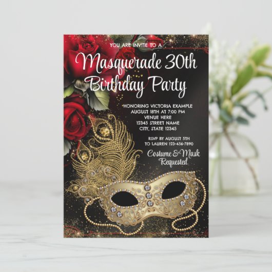 Red Gold Masquerade Party Kaart (Staand voorkant)