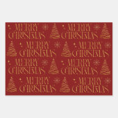 Red Gold Merry Christmas Tree Snowflake Stijlvol Inpakpapier Vel (Voorkant)