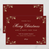 Red Gold Merry Happy Nieuwjaarskaarten Feestdagenkaart (Voorkant / Achterkant)