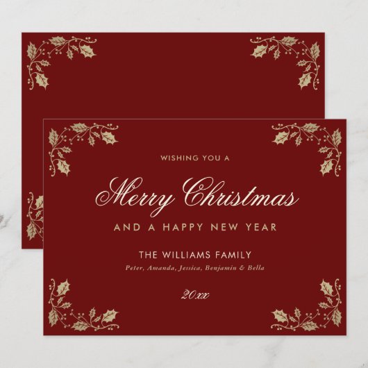 Red Gold Merry Happy Nieuwjaarskaarten Feestdagenkaart (Voorkant / Achterkant)