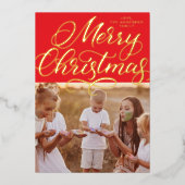 Red Gold Merry kerstcadeau Folie Feestdagenkaart (Voorkant)