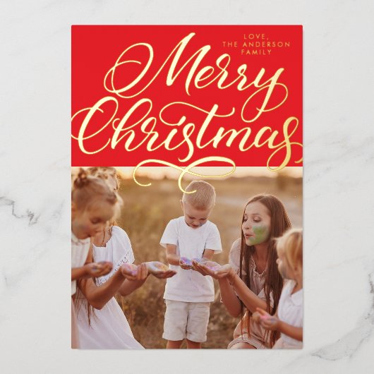 Red Gold Merry kerstcadeau Folie Feestdagenkaart (Voorkant)