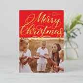 Red Gold Merry kerstcadeau Folie Feestdagenkaart (Staand Voorkant)