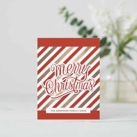 Red Gold Merry-kerstfeestdag Briefkaart (Staand voorkant)