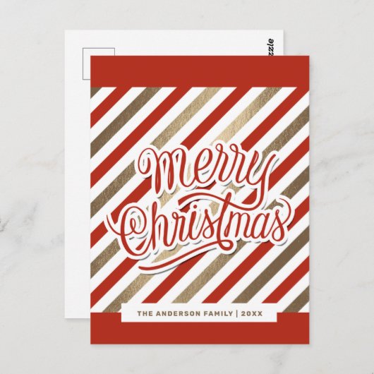 Red Gold Merry-kerstfeestdag Briefkaart (Voorkant / Achterkant)