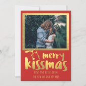 Red Gold Merry Kissmas Foto Vakantie Kaart (Voorkant)