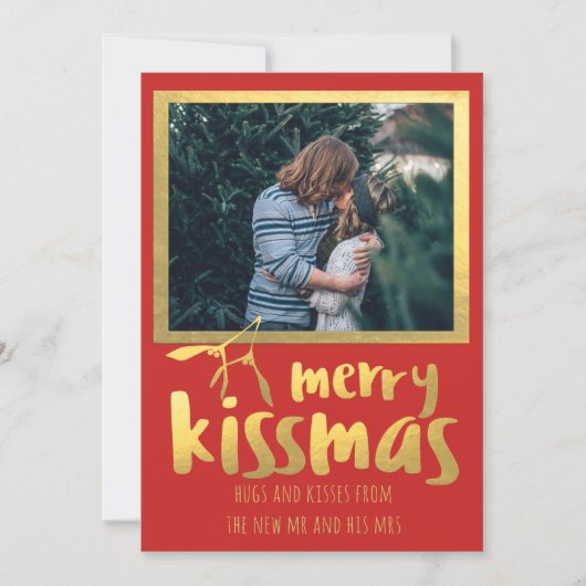 Red Gold Merry Kissmas Foto Vakantie Kaart (Voorkant)
