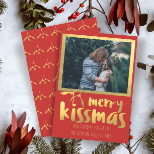 Red Gold Merry Kissmas Foto Vakantie Kaart