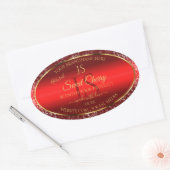 Red Gold met Glitter Stars Initialen Productlabel Ovale Sticker (Envelop)