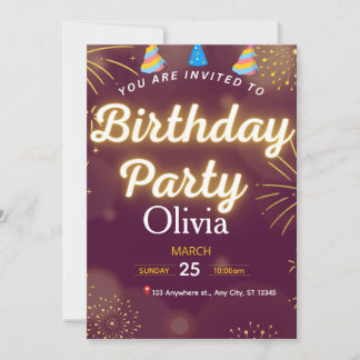 Red & Gold Modern Birthday Party Invitation  Kaart