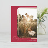 Red Gold Modern Border Photo-kerstkaart  Feestdagenkaart (Staand voorkant)