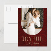 Red Gold Modern Botanische Arch Joyful Foto Feestdagenkaart (Voorkant / Achterkant)