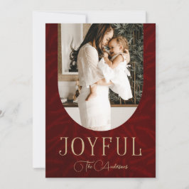 Red Gold Modern Botanische Arch Joyful Foto Feestdagenkaart