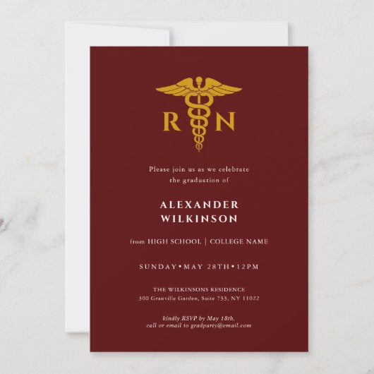 Red Gold Modern Nurse School Afstuderen Kaart (Voorkant)