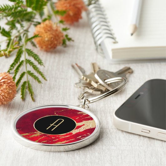 Red Gold Monogram Paint Splash Sleutelhanger (Zijkant)