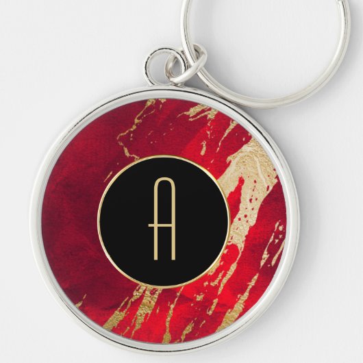 Red Gold Monogram Paint Splash Sleutelhanger (Voorkant)