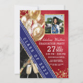 Red Gold Navy Blue Graduation Party uitnodiging (Voorkant)