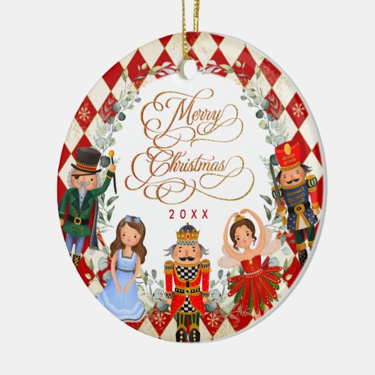 Red Gold Nutcracker Ballet Merry Kerstparty Keramisch Ornament (Links)