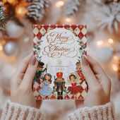  Red Gold Nutcracker Merry Kerstmis Feestdagenkaart