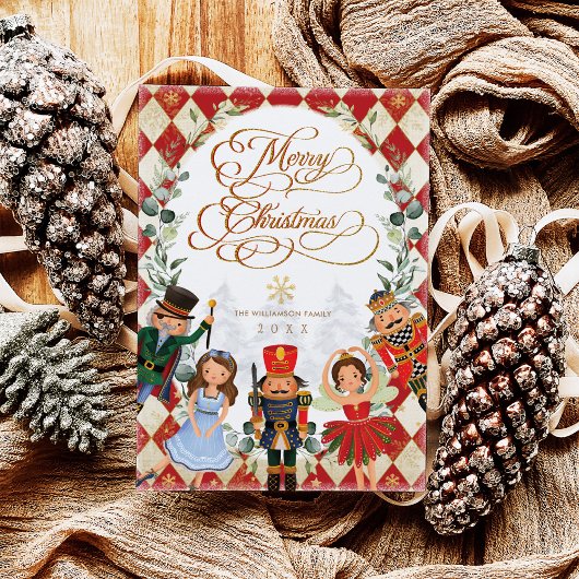  Red Gold Nutcracker Merry Kerstmis Feestdagenkaart