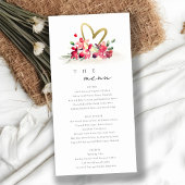 Red Gold Orchid Heart Floral Wedding Menu Card