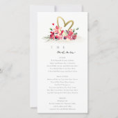 Red Gold Orchid Heart Floral Wedding Menu Card (Voorkant)