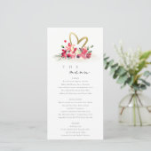 Red Gold Orchid Heart Floral Wedding Menu Card (Staand voorkant)