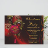 Red Gold Ornamenten Corporate Christmas Party Kaart (Staand voorkant)