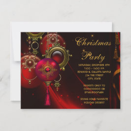 Red Gold Ornamenten Corporate Christmas Party Kaart