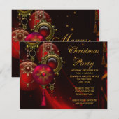 Red Gold Ornamenten Corporate Christmas Party Kaart (Voorkant / Achterkant)
