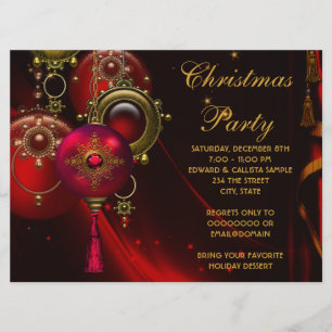 Red Gold Ornaments Corporate Kerstparty Kaart