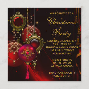 Red Gold Ornaments Corporate Kerstparty Kaart