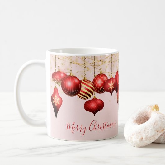 Red Gold Ornaments Merry Kerstmis Koffiemok (Met donut)