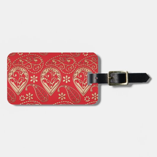 Red Gold Paisley Bandana Pattern Bagagelabel (Voorkant horizontaal)