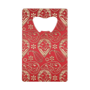 Red Gold Paisley Bandana Pattern Creditkaart Flessenopener
