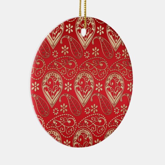 Red Gold Paisley Bandana Pattern Keramisch Ornament (Rechts)