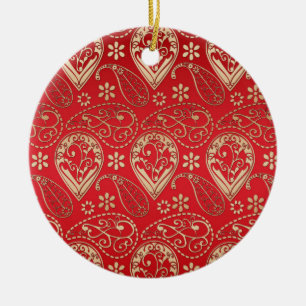 Red Gold Paisley Bandana Pattern Keramisch Ornament