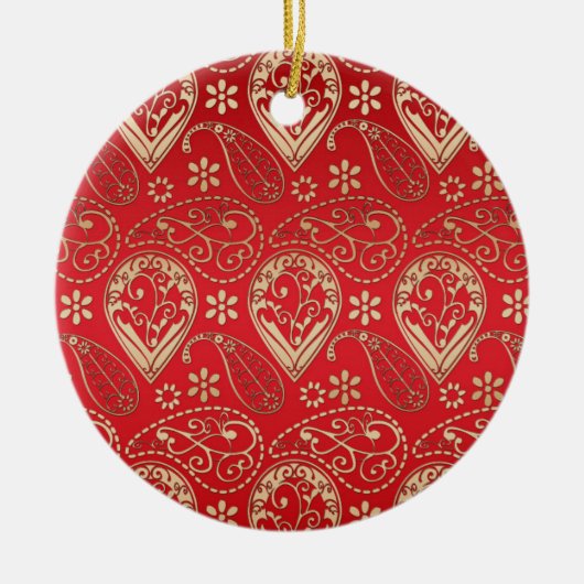 Red Gold Paisley Bandana Pattern Keramisch Ornament (Voorkant)