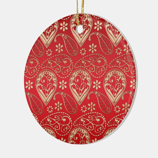 Red Gold Paisley Bandana Pattern Keramisch Ornament (Links)