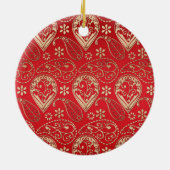 Red Gold Paisley Bandana Pattern Keramisch Ornament (Achterkant)