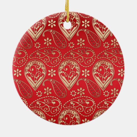 Red Gold Paisley Bandana Pattern Keramisch Ornament (Achterkant)