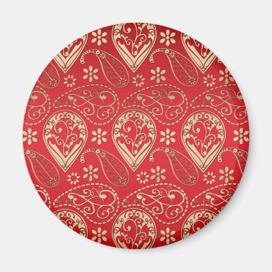 Red Gold Paisley Bandana Pattern Magneet (Voorkant)