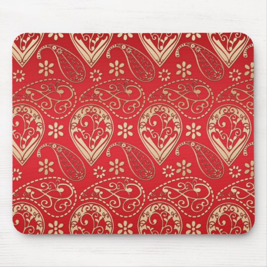 Red Gold Paisley Bandana Pattern Muismat (Voorkant)
