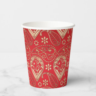 Red Gold Paisley Bandana Pattern Papieren Bekers