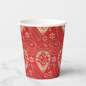 Red Gold Paisley Bandana Pattern Papieren Bekers (Voorkant)